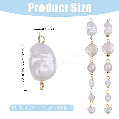 120Pcs 12 Styles ABS Plastic with Acrylic Pearl & Iron Pendants & Connector Charms PALLOY-PH01910-1