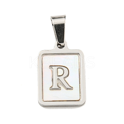 304 Stainless Steel Pave Natural White Shell Pendants STAS-S130-03P-R-1