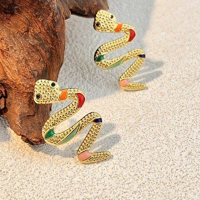 304 Stainless Steel Enamel Stud Earrings EJEW-Z116-02G-1