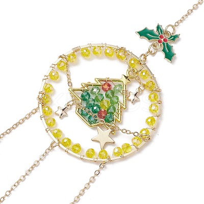 Glass Beads Wire Wrapped Brass Christmas Tree Pendant Decoration X1-HJEW-TA00235-1