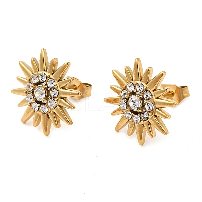 Iron Plating(IP) 304 Stainless Steel Sun Stud Earings with Rhinestone EJEW-M224-03G-1