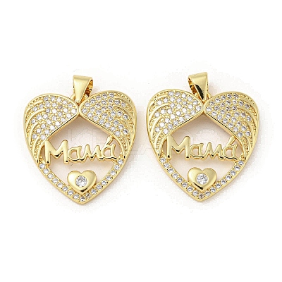Mother's Day Theme Rack Plating Brass Micro Pave Cubic Zirconia Pendants KK-F869-20G-02-1