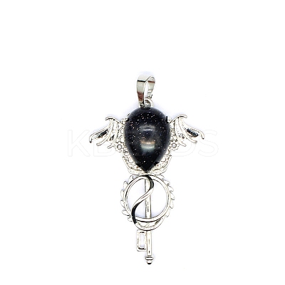 Synthetic Blue Goldstone Teardrop Pendants PW-WG60016-25-1