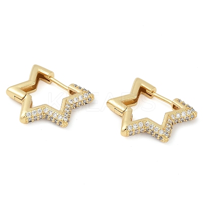 Rack Plating Star Brass Micro Pave Cubic Zirconia Hoop Earrings EJEW-Z059-15G-01-1