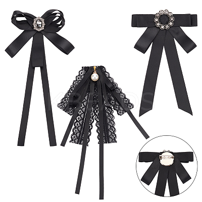 3pcs 3 Styles Polyester Ribbon Bowknot Brooch AJEW-BC0004-25-1