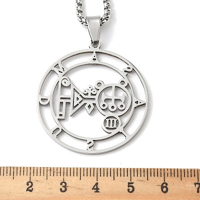201 Stainless Steel Demon Seal Sigil Pendant Necklaces NJEW-H065-17P-1