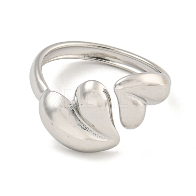 Non-Tarnish 304 Stainless Steel Heart Open Cuff Ring for Women RJEW-A043-31P-1