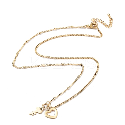 Ion Plating(IP) Heart and Key Pendant Necklaces NJEW-Q335-05A-G-1