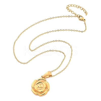 304 Stainless Steel Rose Pendant Necklaces for Women NJEW-S439-01A-G-1