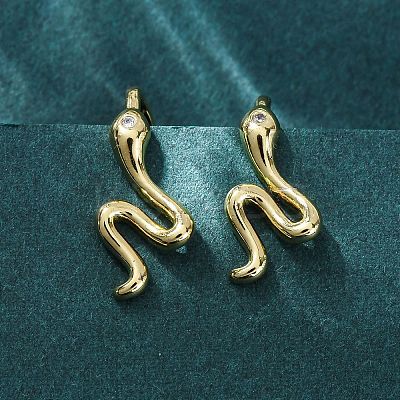Snake Brass Micro Pave Cubic Zirconia Dangle Earrings EJEW-G425-04G-01-1