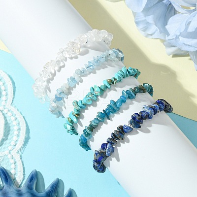 5Pcs 5 Styles Natural Quartz Crystal & Lapis Lazuli & Apatite & Aquamarine & Howlite Chip Beaded Stretch Bracelet Sets BJEW-JB10839-1