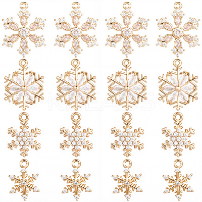 16Pcs 4 Styles Christmas Brass Micro Pave Cubic Zirconia Pendants KK-SC0006-95-1