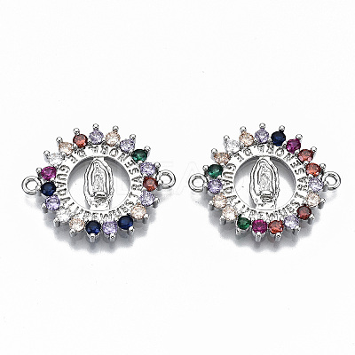 Brass Micro Pave Colorful Cubic Zirconia Links Connectors KK-S061-42P-NR-1