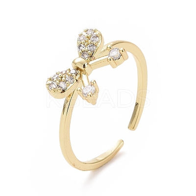 Clear Cubic Zirconia Bowknot Open Cuff Ring RJEW-I094-07G-1