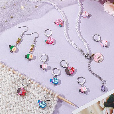 12Pcs 6 Style Handmade Polymer Clay Dessert Charm Locking Stitch Markers HJEW-PH01693-1