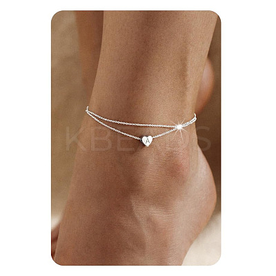 201 Stainless Steel Heart with Initial Charm Double Layer Anklets for Women FS-WG0EC0A-01-1