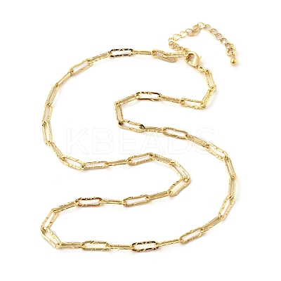Brass Textured Paperclip Chain Necklaces for Women Men NJEW-F337-02G-01-1