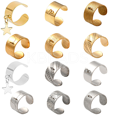 10Pcs 10 Styles 304 Stainless Steel Open Cuff Ring Components STAS-SC0009-07-1