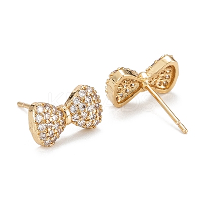 Bowknot Sparkling Cubic Zirconia Stud Earrings EJEW-H126-07G-1
