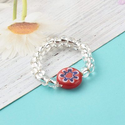 Sunflower Handmade Millefiori Glass Beads Finger Ring for Kid Teen Girl Women RJEW-JR00381-1