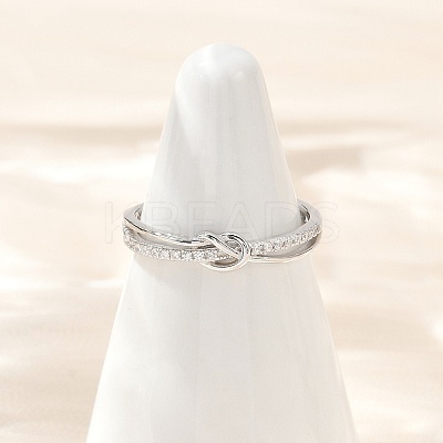 925 Sterling Silver Micro Pave Clear Cubic Zirconia Adjustable Finger Rings for Women RJEW-G351-01P-1