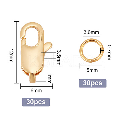30Pcs Brass Lobster Claw Clasps with 30Pcs Open Jump Rings KK-GO0001-15-1