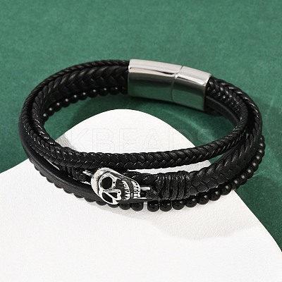 Microfiber Leather & Glass Multi-strand Bracelets for Men Women BJEW-H631-04B-AS-1