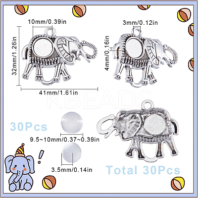 DIY Blank Dome Elephant Pendant Making Kit DIY-SC0022-08-1