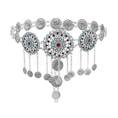 Alloy Colorful Rhinestone Flower Coin Tassel Waist Belly Chains for Women FS-WGD7CCF-02-1