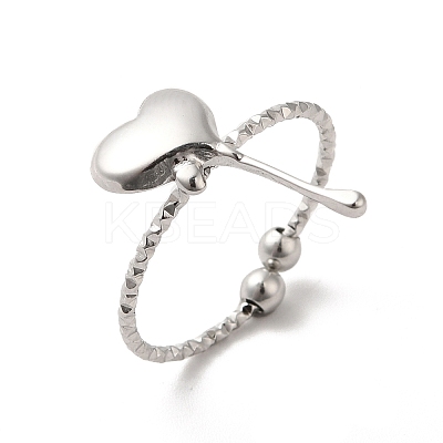 Non-Tarnish 304 Stainless Steel Heart Open Cuff Rings for Women RJEW-H136-03P-1