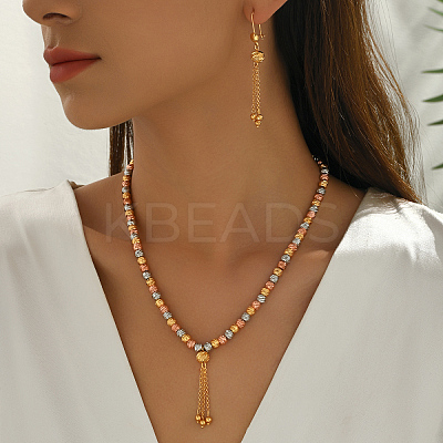 Vintage Brass Round Beaded Tassel Necklace & Earrings for Women KV0699-1
