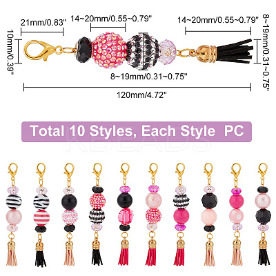 10Pcs 10 Styles Glass & Acrylic & Resin Beaded Pendant Decorations HJEW-AB00273-1