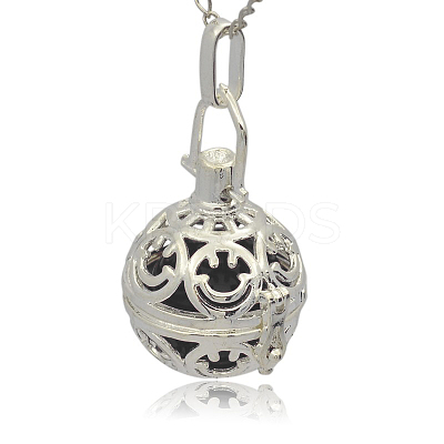 Silver Color Plated Brass Hollow Round Cage Pendants KK-J216-11S-1
