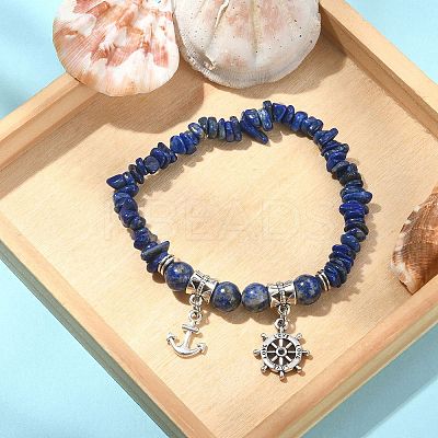Natural Lapis Lazuli Chips Stretch Bracelet BJEW-JB09598-02-1