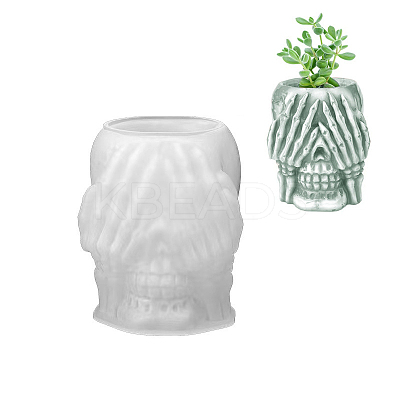 No Watching Halloween Skull DIY Vase Statue Silicone Molds WG43758-02-1