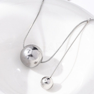 304 Stainless Steel Round Ball Pendant Snake Chain Necklaces NJEW-U028-03P-1