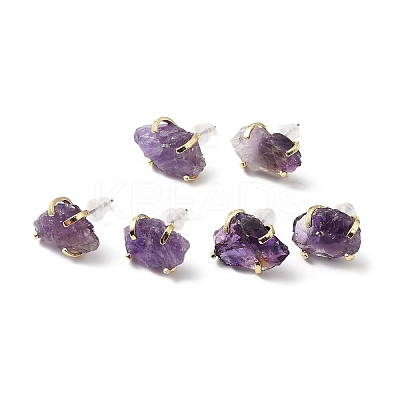 Raw Rough Natural Gemstone Stud Earrings EJEW-R148-01LG-1