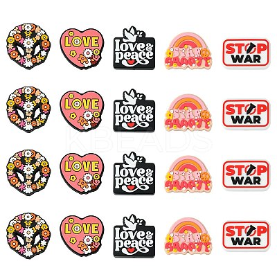 20Pcs 5 Styles Stop War Love Peace Themen Silicone Focal Beads SIL-CJ0002-11-1