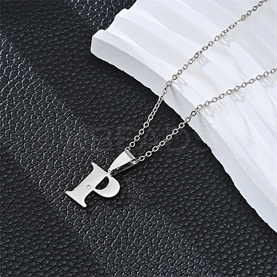 201 Stainless Steel Crystal Rhinestone Initial Pendant Necklaces FS-WG28760-10-1