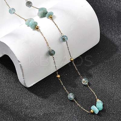 Natural Amazonite Chip 304 Stainless Steel Link Chain Necklaces for Women NJEW-K255-60G-1