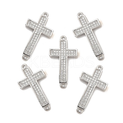 Brass Micro Pave Clear Cubic Zirconia Connector Charms KK-E068-VB327-1