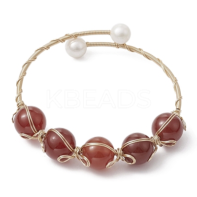 Natural & Synthetic Mixed Gemstone Round Beaded Bangle BJEW-JB09591-1