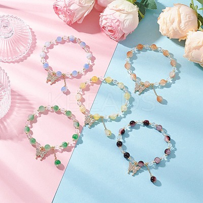 5Pcs Crackle Imitation Jade Glass & Transparent Glass Beaded Stretch Bracelets BJEW-JB11859-1