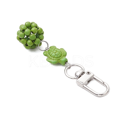 Synthetic Turquoise Beaded Round & Sea Turtle Pendant Decorations HJEW-JM03101-1