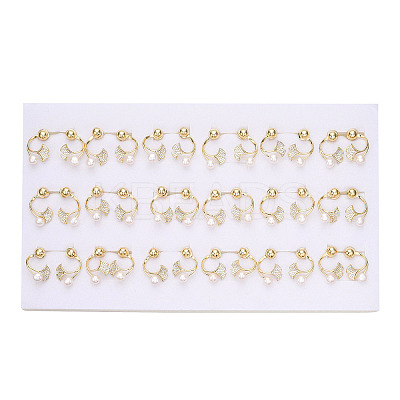 Ginkgo Leaf Natural Pearl Front Back Stud Earrings with Cubic Zirconia PEAR-N020-05Q-1