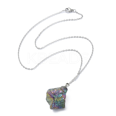 Natural Quartz Crystal Nugget Pendant Necklace with 304 Stainless Steel Chains NJEW-JN04385-02-1