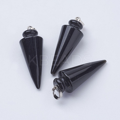 Natural Dyed & Heated Black Agate Pendants G-P236-09-1