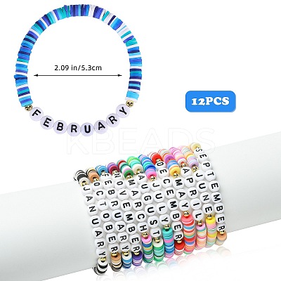 12 Months Polymer Clay & Acrylic Beaded Stretch Bracelet Sets for Women BJEW-SW00142-1