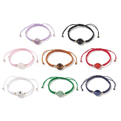 8Pcs 8 Style Natural Mixed Gemstone Donut/Pi Disc Braided Bead Bracelets Set BJEW-JB08967-1