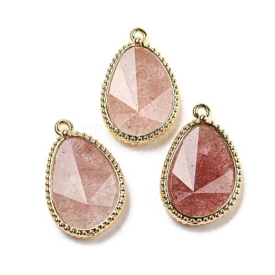 Natural Strawberry Quartz Faceted Pendants G-M431-14G-03-1